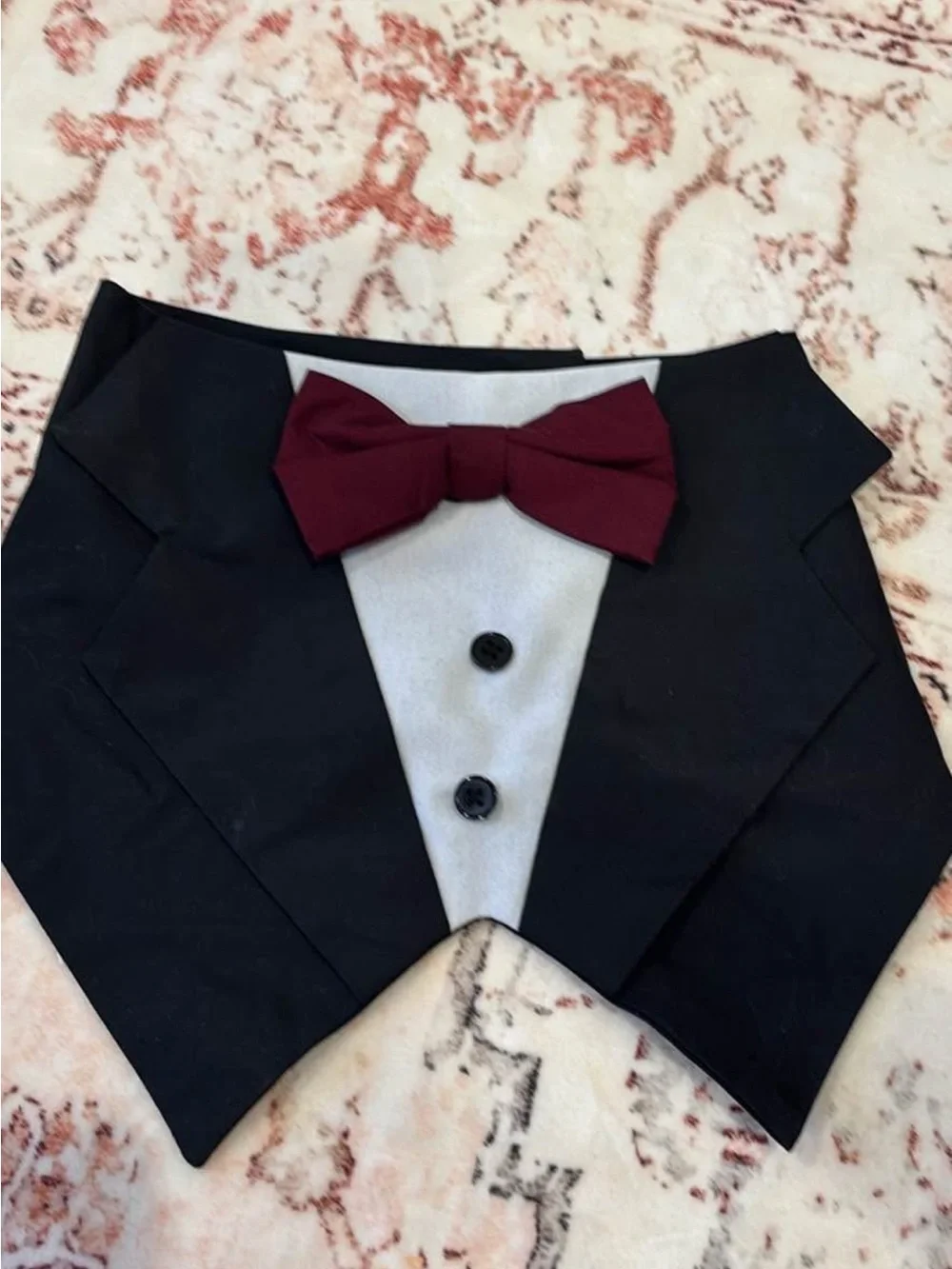 Black and Burgundy Dog Tuxedo Bandana - Formal Pet Accessory